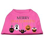 Merry Halloween Screen Print Dog Shirt Bright Pink Lg