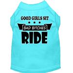 Bitches Ride Screen Print Dog Shirt Aqua Sm