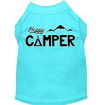 Happy Camper Screen Print Dog Shirt Aqua Lg