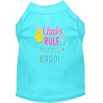 Chicks Rule Screen Print Dog Shirt Aqua Lg