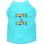 Love is Love Screen Print Dog Shirt Aqua Lg