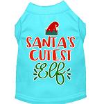 Santa's Cutest Elf Screen Print Dog Shirt Aqua Lg