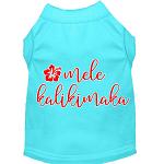 Mele Kalikimaka Screen Print Dog Shirt Aqua Lg