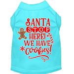 Santa, We Have Cookies Screen Print Dog Shirt Aqua Lg