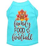 Family, Food, and Football Screen Print Dog Shirt Aqua Lg