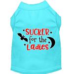 Sucker for the Ladies Screen Print Dog Shirt Aqua Lg