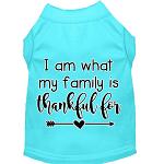 I Am What My Family is Thankful For Screen Print Dog Shirt Aqua Lg