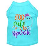 Too Cute to Spook-Girly Ghost Screen Print Dog Shirt Aqua Lg