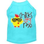 Chicks Dig Me Screen Print Dog Shirt Aqua Lg