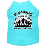 If Zombies Chase Us Screen Print Dog Shirt Aqua Size XS