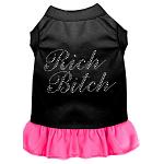 Rhinestone Rich Bitch Dress Black with Bright Pink XXL