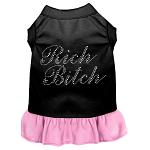 Rhinestone Rich Bitch Dress Black with Light Pink XXL