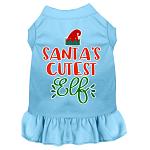 Santa's Cutest Elf Screen Print Dog Dress Baby Blue 4X