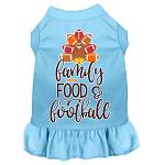 Family, Food, and Football Screen Print Dog Dress Baby Blue 4X