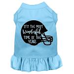 Most Wonderful Time of the Year (Football) Screen Print Dog Dress Baby Blue 4X