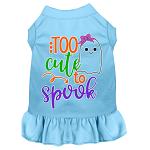 Too Cute to Spook-Girly Ghost Screen Print Dog Dress Baby Blue 4X