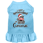 Hippo for Christmas Screen Print Dog Dress Baby Blue Size XS