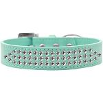 Three Row Clear Crystal Dog Collar Aqua Size 12