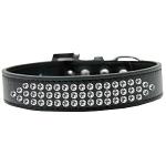 Three Row Clear Crystal Dog Collar Black Size 12