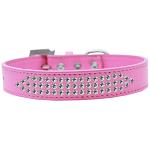 Three Row Clear Crystal Dog Collar Bright Pink Size 12