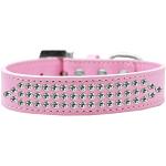 Three Row Clear Crystal Dog Collar Light Pink Size 12