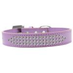 Three Row Clear Crystal Dog Collar Lavender Size 12