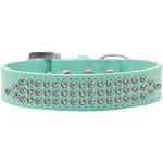 Three Row AB Crystal Dog Collar Aqua Size 12