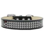 Three Row Clear Crystal Ice Cream Dog Collar Black Size 12