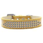 Three Row Clear Crystal Ice Cream Dog Collar Gold Size 12