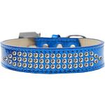 Three Row Clear Crystal Ice Cream Dog Collar Blue Size 12