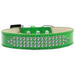 Three Row Clear Crystal Ice Cream Dog Collar Emerald Green Size 12