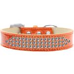 Three Row Clear Crystal Ice Cream Dog Collar Orange Size 12