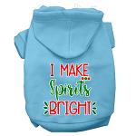 I Make Spirits Bright Screen Print Dog Hoodie Baby Blue L