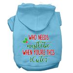 Who Needs Mistletoe Screen Print Dog Hoodie Baby Blue L