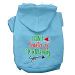 I Can't, Santa is Watching Screen Print Dog Hoodie Baby Blue L