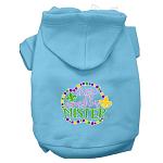 Throw me Something Screen Print Mardi Gras Dog Hoodie Baby Blue L