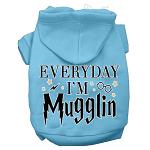 Everyday I'm Mugglin Screen Print Dog Hoodie Baby Blue M