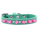 Crystal and Bright Pink Spikes Dog Collar Aqua Size 10