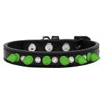 Crystal and Neon Green Spikes Dog Collar Black Size 10