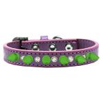 Crystal and Neon Green Spikes Dog Collar Lavender Size 10