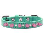 Crystal and Light Pink Spikes Dog Collar Aqua Size 10