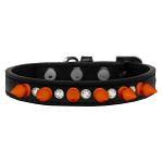 Crystal and Neon Orange Spikes Dog Collar Black Size 10