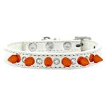 Crystal and Neon Orange Spikes Dog Collar White Size 10