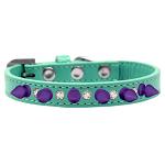 Crystal and Purple Spikes Dog Collar Aqua Size 10