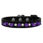 Crystal and Purple Spikes Dog Collar Black Size 10