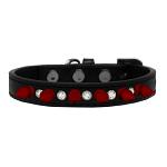 Crystal and Red Spikes Dog Collar Black Size 10