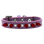 Crystal and Red Spikes Dog Collar Lavender Size 10