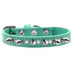 Crystal and Silver Spikes Dog Collar Aqua Size 10