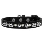 Crystal and Silver Spikes Dog Collar Black Size 10