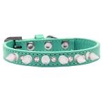 Crystal and White Spikes Dog Collar Aqua Size 16